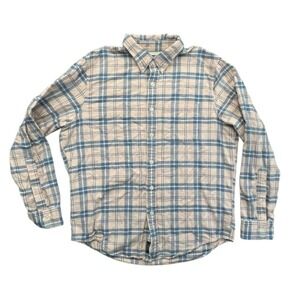 Abercrombie Fitch Mens Plaid Flannel Button Up Shirt Long Sleeve XL Beige Blue‎